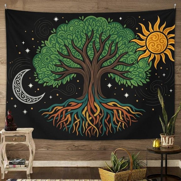 XaaKee Tapestry Wall Hanging, Universal Foliage Divinity Esoteric Nature Print Design Large Wall Tapestry, High-Quality Polyester Fantasy Landscape Pattern Bedroom Tapestry, 60x40Inch