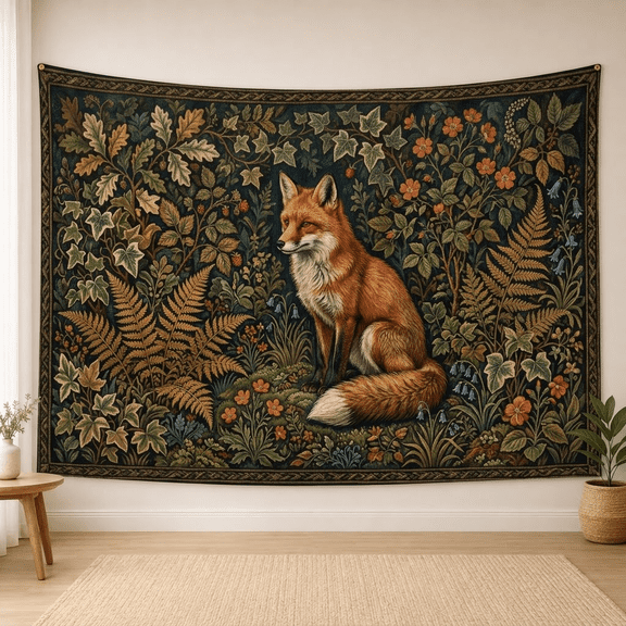XaaKee Tapestry Wall Hanging, Verdant Fox Lair, High-Quality Polyester Large Tapestry, 60x40Inch
