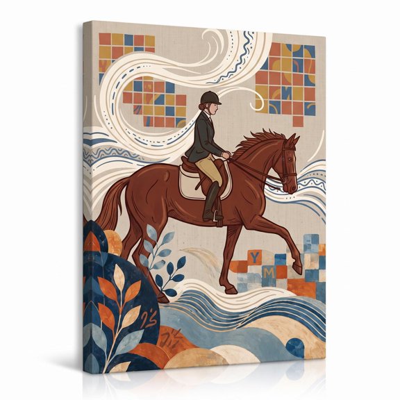 XaaKee Trojan Dressage Chestnut Gelding Terracotta Rhythms Design Modern Canvas Wall Art Prints Inner Framed 18*12Inch