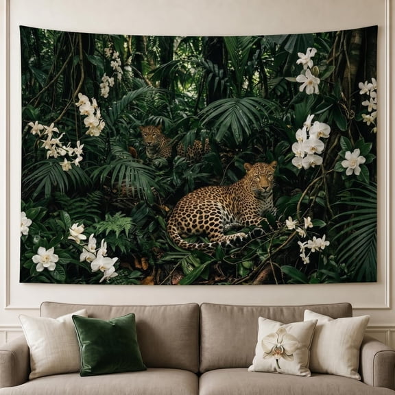 XaaKee, Tropical Forest Spotted Leopard Tapestry, Wildlife Realism Jungle Wall Tapestry, High-Quality Polyester Bedroom Tapestry, Bedroom Wall Hanging, 60x40Inch