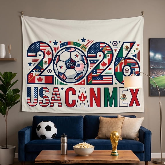 XaaKee Typography Sports Design Tapestry, Soccer Tournament Pattern Wall Tapestry, High-Quality Polyester Bedroom Tapestry Room Tapestry, 60x40Inch