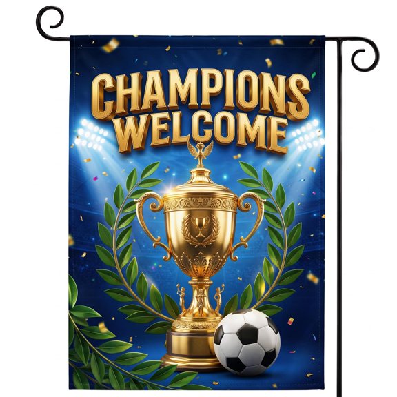 XaaKee, Victory Crest Garden Flags, Soccer Championship Yard Flags, Double-sided High-Quality White Linen Small Garden Flags, Sports Trophy Theme For Outside, 12x18Inch