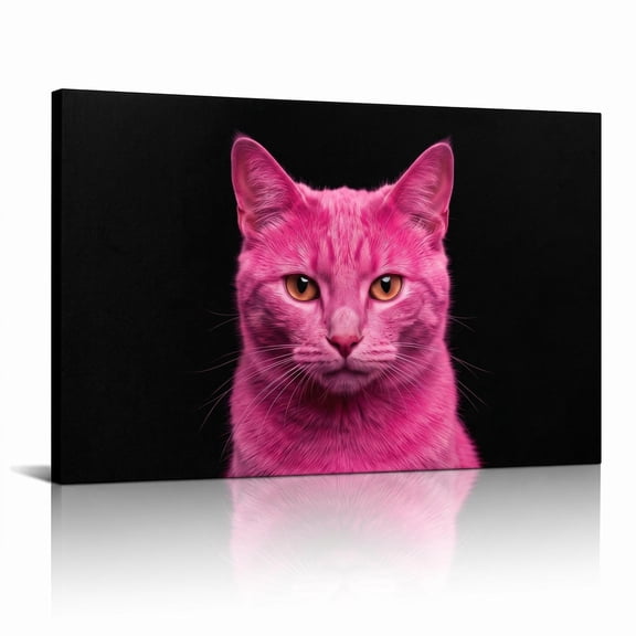XaaKee Wall Art Canvas Art Prints Hot Pink Isolated Feline Modern Abstract Canvas Prints Wall Art Inner Framed 18*12Inch