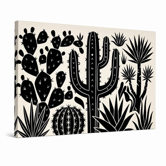 XaaKee Wall Art Canvas Prints Cactus Silhouettes Flat Vector Design Mid-Century Modern Art Inner Framed 18*12Inch