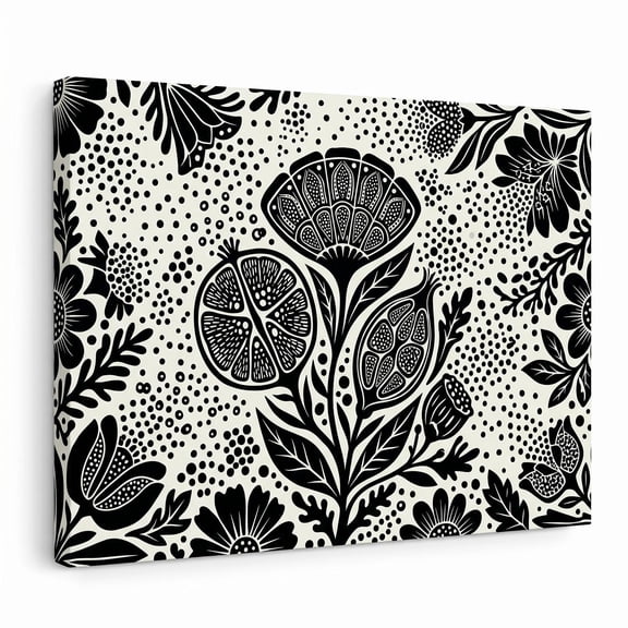XaaKee Wall Art Canvas Prints Unique Botanical Spores Flat Vector Design Scandinavian Folk Art Monochrome Garden Artwork Inner Framed 18*12Inch