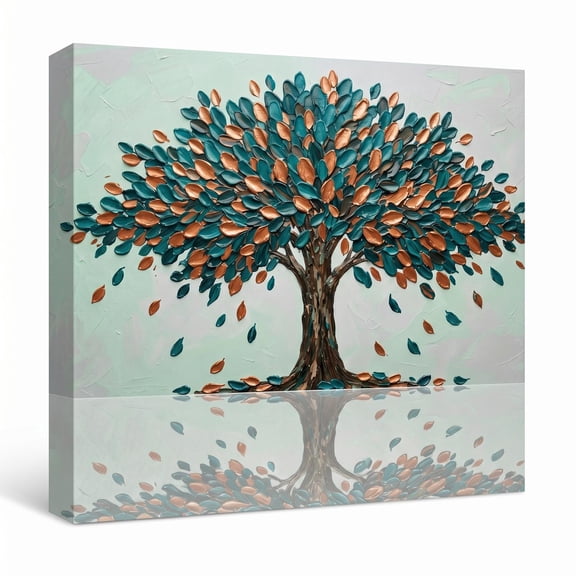 XaaKee Wall Art Copper Metallic Textured Tree Art Modern Nature Mural Canvas Wall Art Prints Inner Framed 18*12Inch