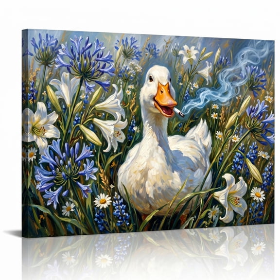 XaaKee Wall Print Canvas Art Smoking Duck Portrait Breeze Expressive Animal Art Modern Inner Framed 18*12Inch