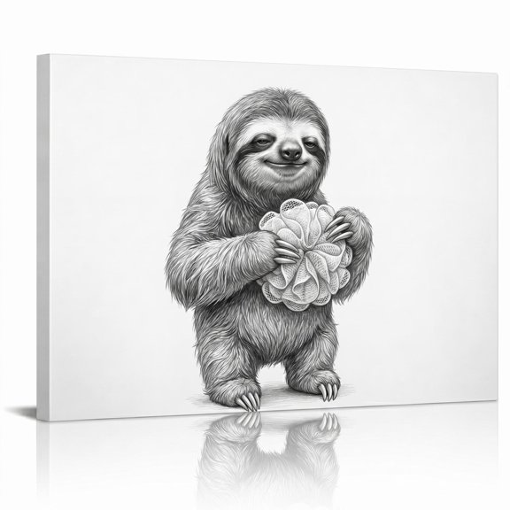XaaKee Wall Print Sloth Animal Holding Object Cute Wildlife Canvas Prints Wall Art Inner Framed 1812Inch