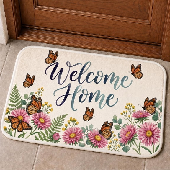 XaaKee Welcome Mat, Welcome Home Butterflies Doormat, Non-Slip Rubber Backing Outdoor Door Mat, Entryway Patio Decor, 20x31inch