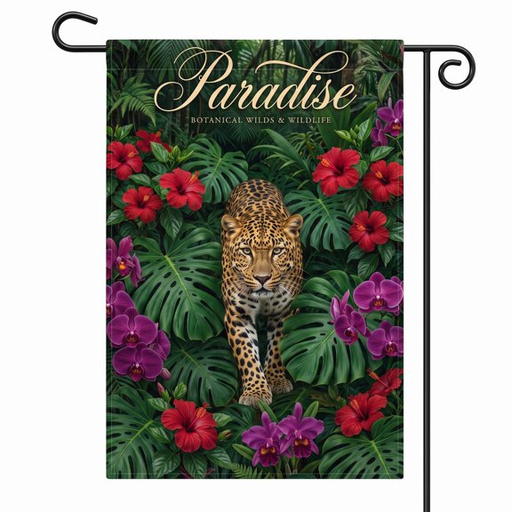 XaaKee Yard Flag Paradise Leopard Red Yard Flags Double-sided High-Quality White Linen Garden Flags For Outside Clearance Terrace Sign 12x18Inch