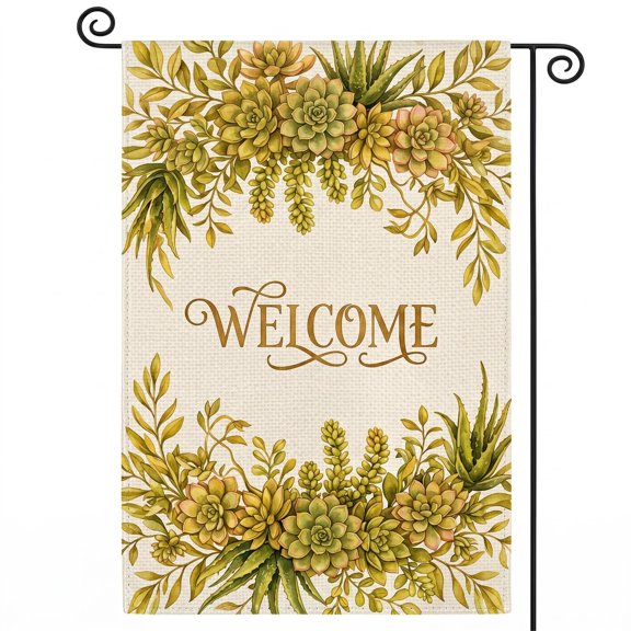 XaaKee Yard Flags, Floral Welcome Sign And Golden Hour Greens Garden Flag, Double-Sided High-Quality White Linen Summer Garden Flag For Outdoor Gardens 12x18Inch