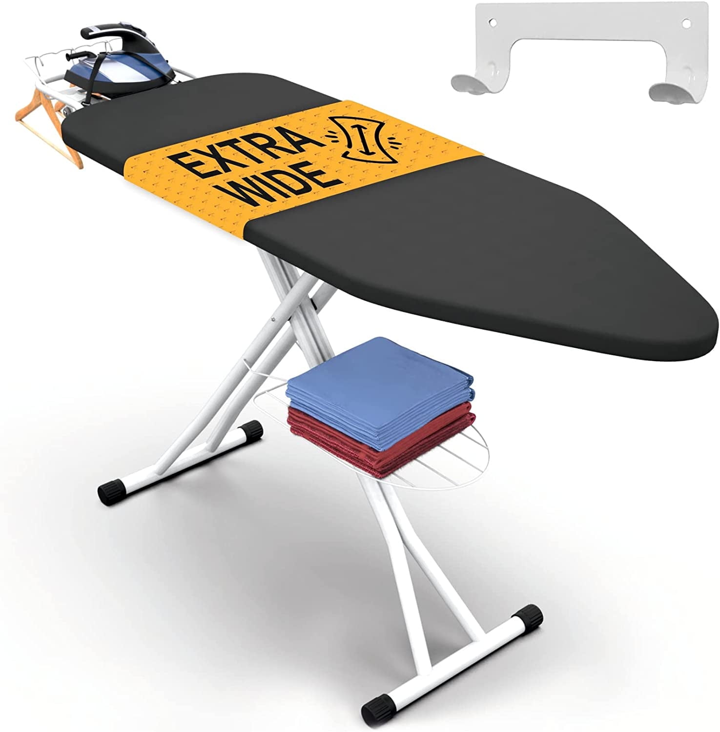 Extra Wide Gray Ironing Board with Metal Construction and Storage Tray