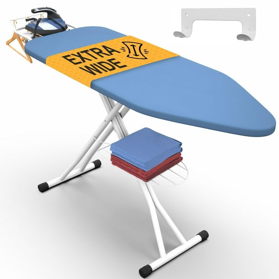 Xabitat Full Size Ironing Board 57" X 18" with Wall Mount Hanger, Full Metal Construction Iron Board, Built in Iron Caddy, Heat & Scorch Resistant Fabric, Cord Holder, Anti-Skid Feet, Heavy Duty