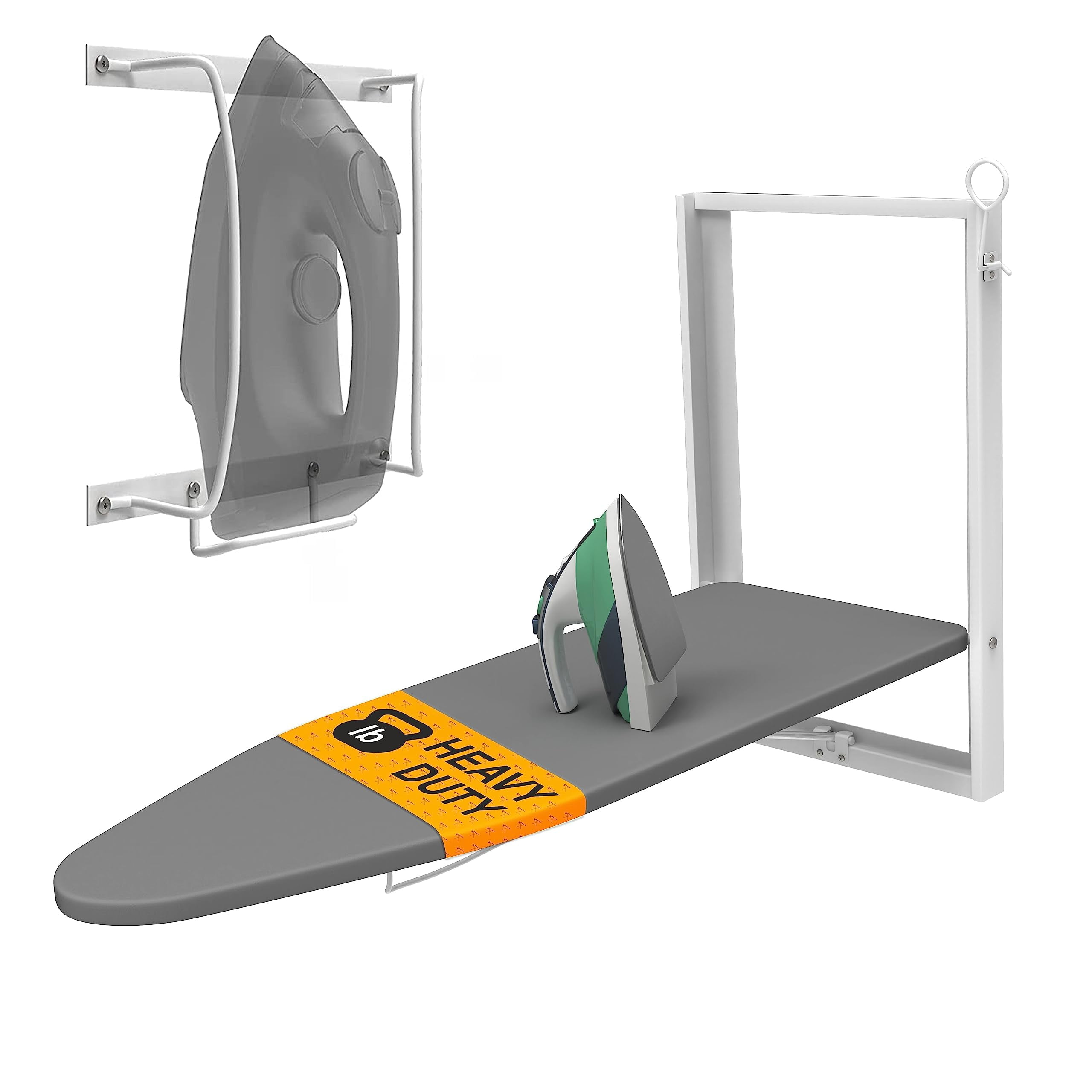 Compact Gray Wall Mounted Ironing Board with Iron Holder
