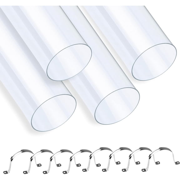 Xadnitu 4 Pieces 2-1/2" x 36" Clear PVC Pipes, Rigid Plastic Round Tubes with Strap Clamps for Home, Garden, Woodworking, DIY Dust Collection System