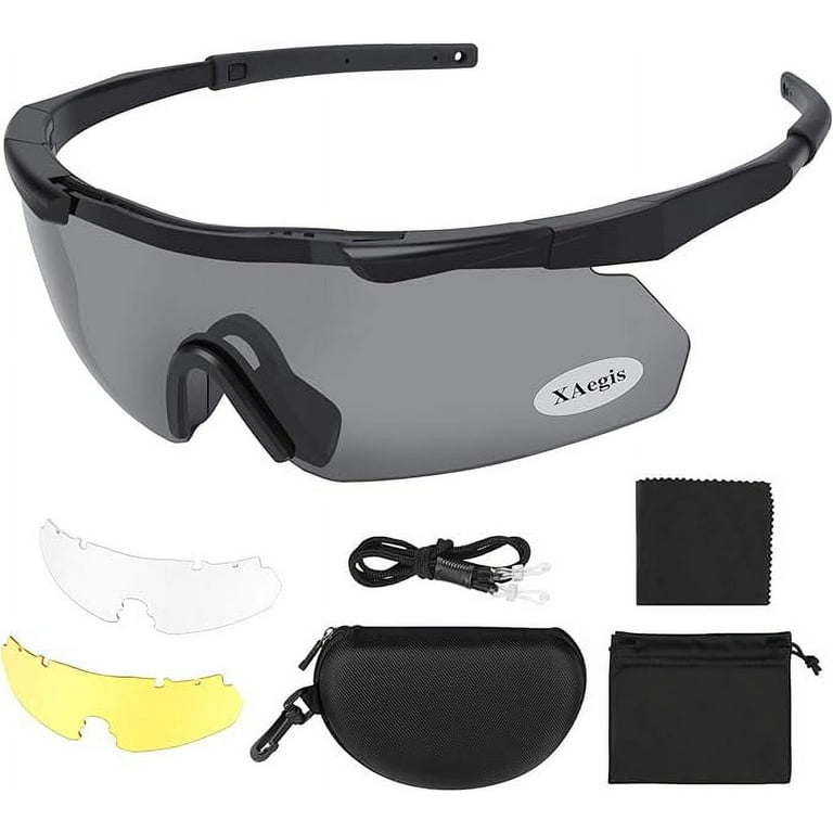 Xaegistac Tactical Eyewear 3 Interchangeable Lenses Outdoor Unisex Shooting  Glasses (Black Frame) 