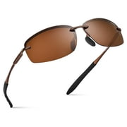 Polarized Rimless Driving Sunglasses for Men Metal Frame Anti-Glare UV400 Protection Sun Glasses