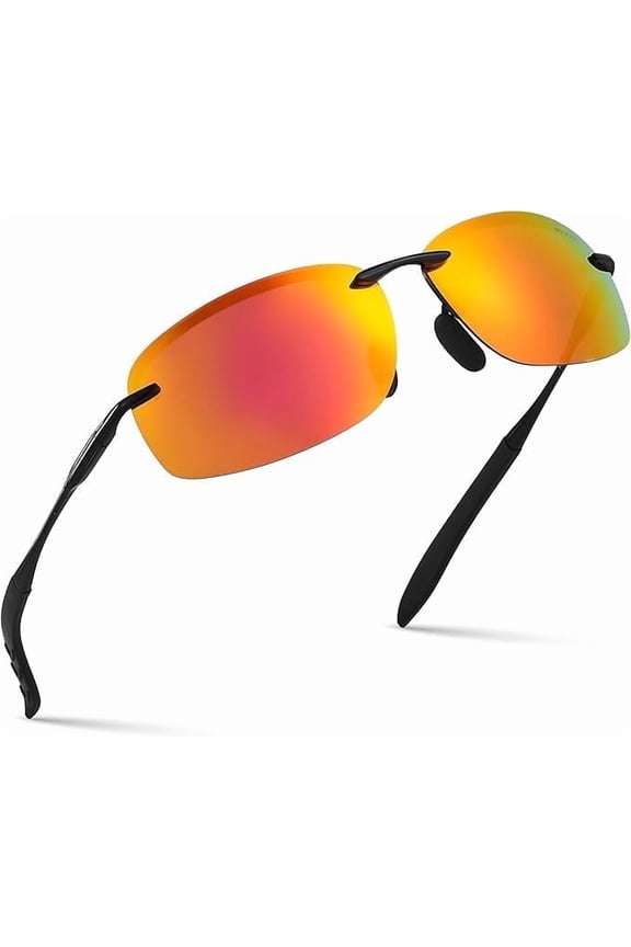 Polarized Rimless Driving Sunglasses for Men Metal Frame Anti-Glare UV400 Protection Sun Glasses