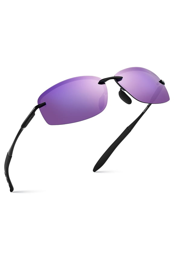 Polarized Rimless Driving Sunglasses for Men Metal Frame Anti-Glare UV400 Protection Sun Glasses