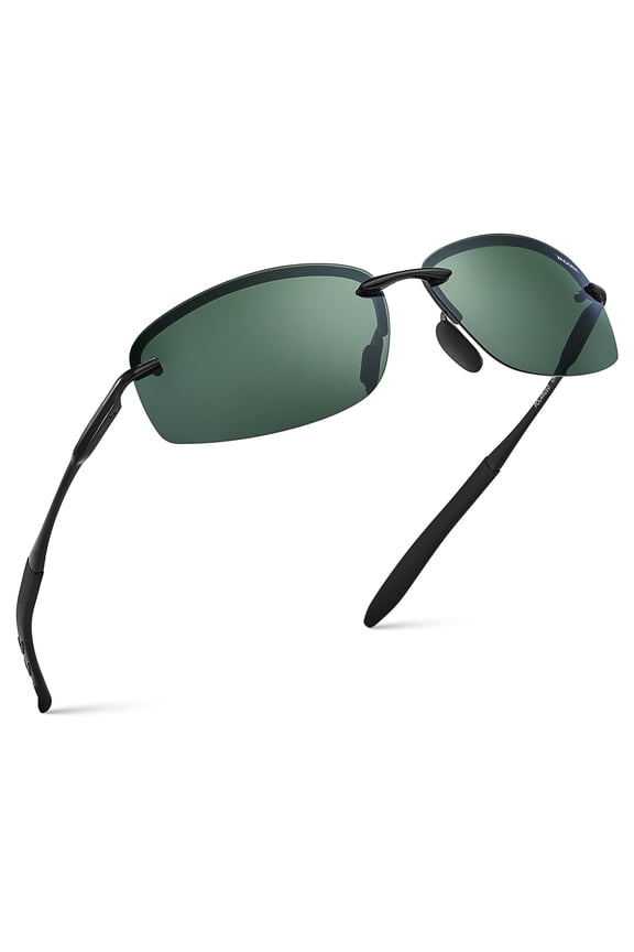 Polarized Rimless Driving Sunglasses for Men Metal Frame Anti-Glare UV400 Protection Sun Glasses