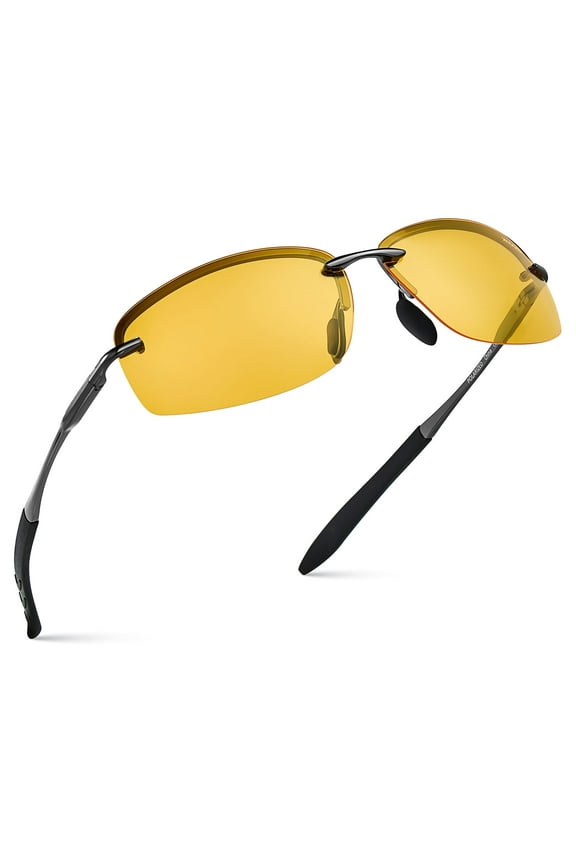 Polarized Rimless Driving Sunglasses for Men Metal Frame Anti-Glare UV400 Protection Sun Glasses