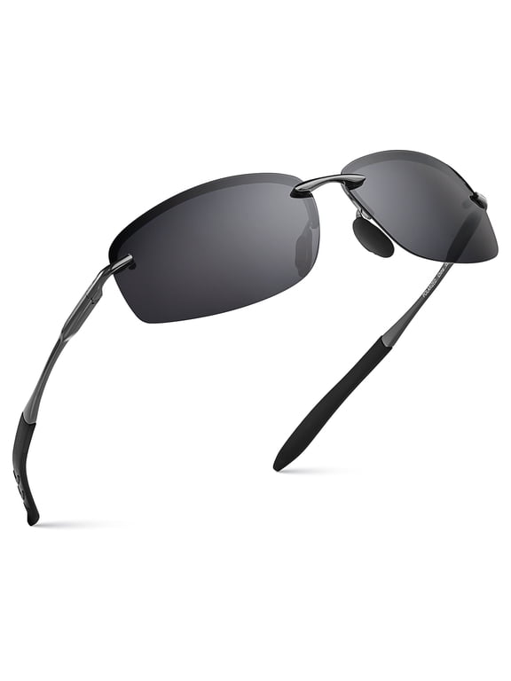 Polarized Rimless Driving Sunglasses for Men Metal Frame Anti-Glare UV400 Protection Sun Glasses