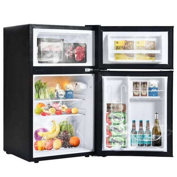 Xahpower 3.2Cu.Ft Mini Refrigerator with Two-Door,Freestanding Small Fridge with Freezer for Bedroom Office or Dorm,Reversible Door, 7-Level Thermostat Control,Black