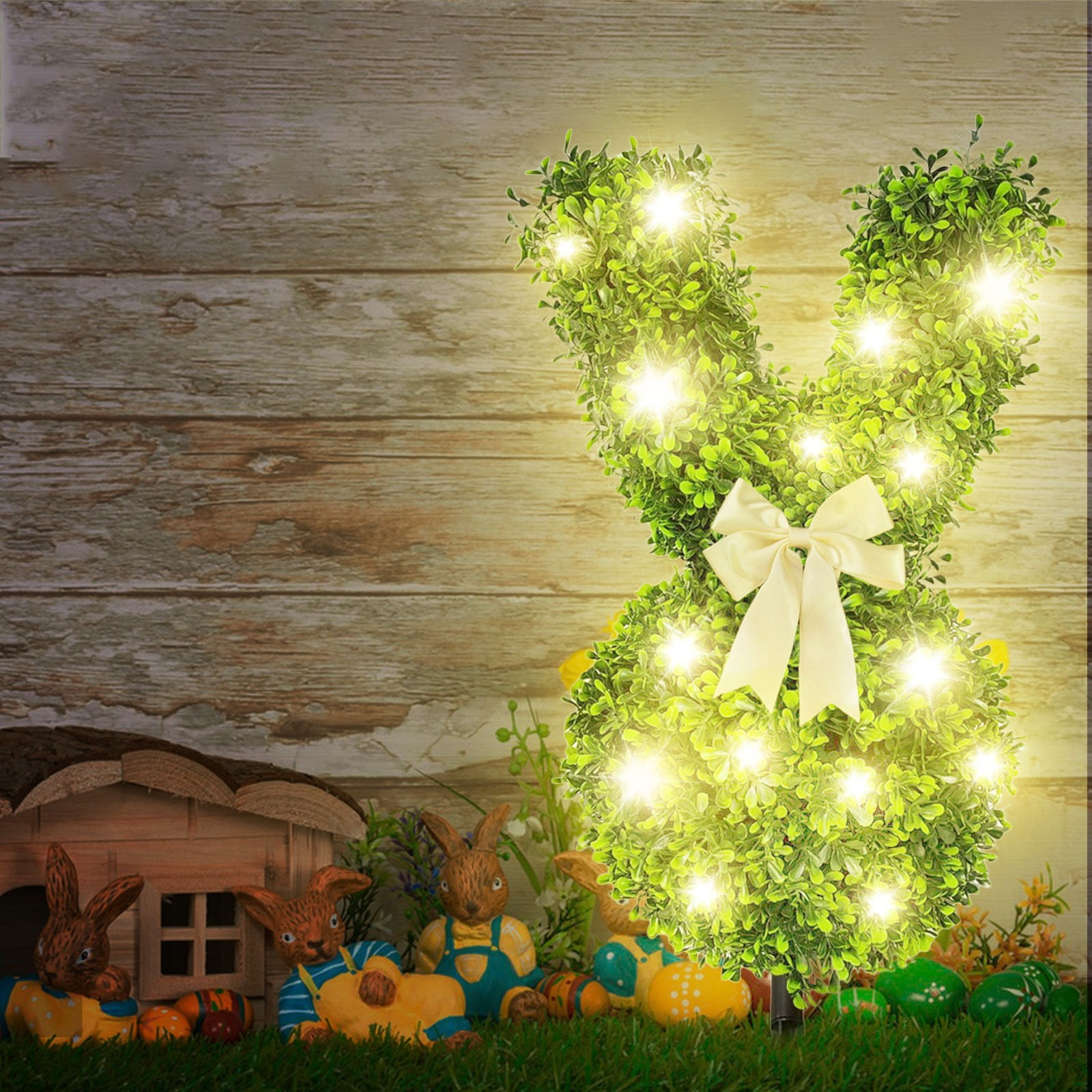 Xaiewey Sparkling Light Artificial Bunny Topiary Outdoor,Bunny Topiary ...