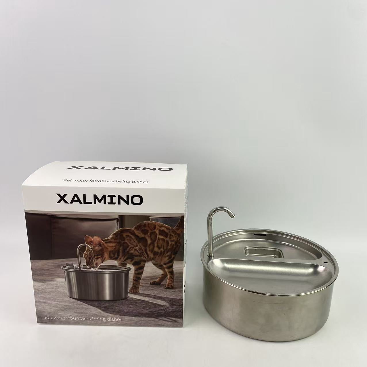 Xalmino Pet water fountains being dishes,Stainless Steel Cat Water Fountain, 85oz/2.5L Pet Water Fountain with Water Level Window, Ultra Quiet Pump, Dishwasher-Safe Design for Cats, Dogs and Pets