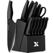 Xanapon 13-Piece Knife Set for Kitchen, Built-in Sharpener Block, German Stainless Steel, Dishwasher Safe, Black