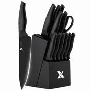 Xanapon 13-Piece Knife Set for Kitchen, Built-in Sharpener Block, German Stainless Steel, Dishwasher Safe, Black