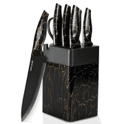 Xanapon Knife Set, 7 Pieces Kitchen Knife Block Set, High Carbon German Stainless Steel, Dishwasher Safe Knives with Sharpener, Black