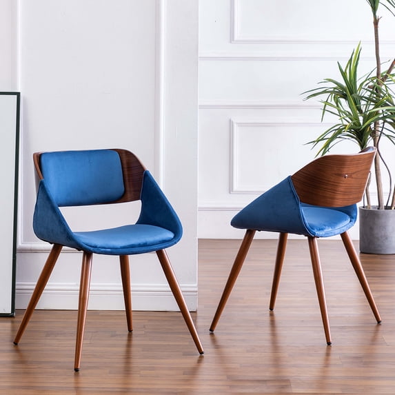 Xander Blue PU Leather & Wood Dining Sloped Arm Chair (Set 2)