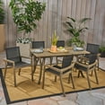 thumbnail image 1 of Xander Outdoor 7 Piece Acacia Wood and Mesh Rectangular Dining Set, Gray, Black, 1 of 7