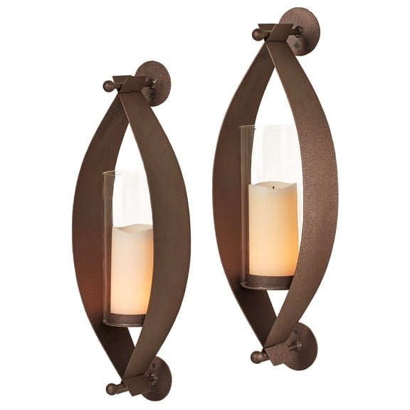 Xander Wall Sconce Pair - Handcrafted Steel - Glass Hurricane - Set of 2 - Metal Sconces Holder for Bedroom, Bathroom, Living Room, Kitchen Walls - 22 Inches High Pair