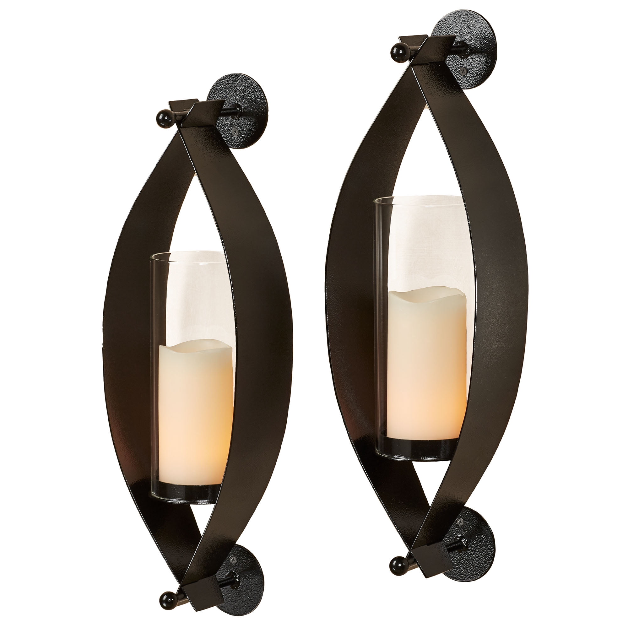 Xander 22" Black Steel Wall Sconce Pair with Glass Hurricanes