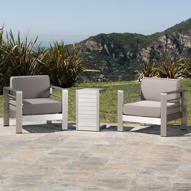 Xane Outdoor Club Chairs with Side Table - Aluminum and Khaki