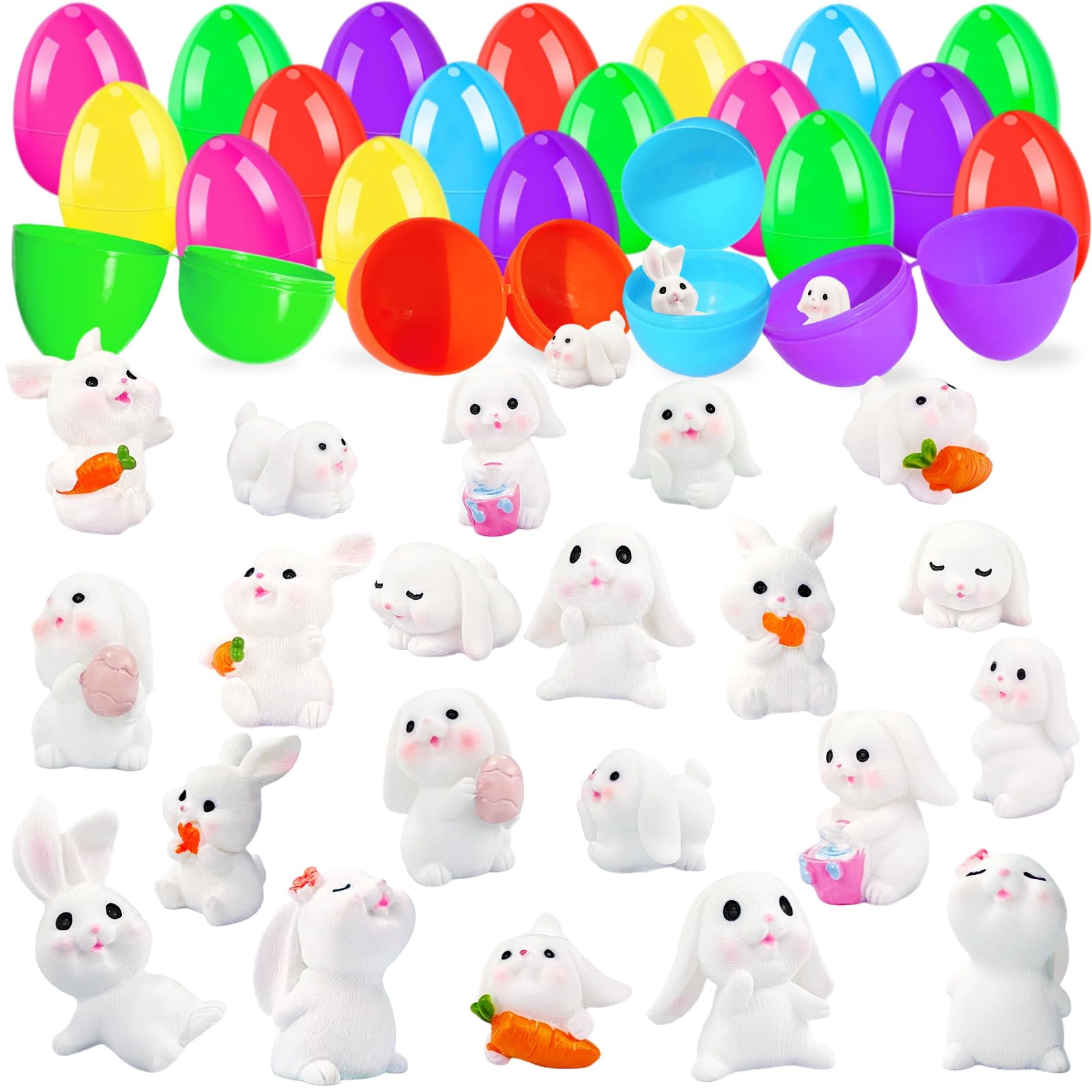 24 Pack Prefilled Easter Eggs With Plush Bunnies – Egg Hunt Stuffers, Basket Fillers, Party Favors For Kids