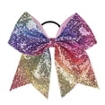 thumbnail image 1 of Xansema Women Girls Kids Teens Sequins Hair Bows Elastic Hair Tie Ribbon Large Cheer Bow Ponytail Holder Hair Band (Rainbow), 1 of 3