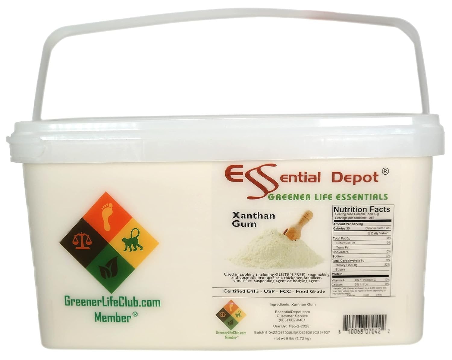 Xanthan Gum - 6 lb - Shipped in a safety-sealed PP square pail with resealable lid and removable handle