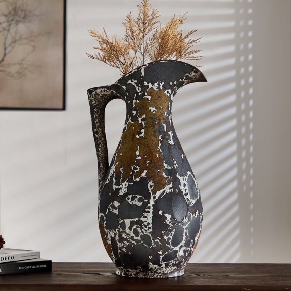 Xanthippe Handmade Ceramic Table Vase, Boho Pottery Terracotta Vase with Sculptural Handles, Decorative Accent Display for Modern Rustic/Farmhouse/Mediterranean Interiors Decor