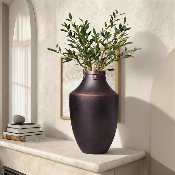 Xanthippe Handmade Ceramic Vase 14.17" Tall,Flower Vase Table Vase Golden Brown Stoneware Terracotta Table Vase for Home Decor
