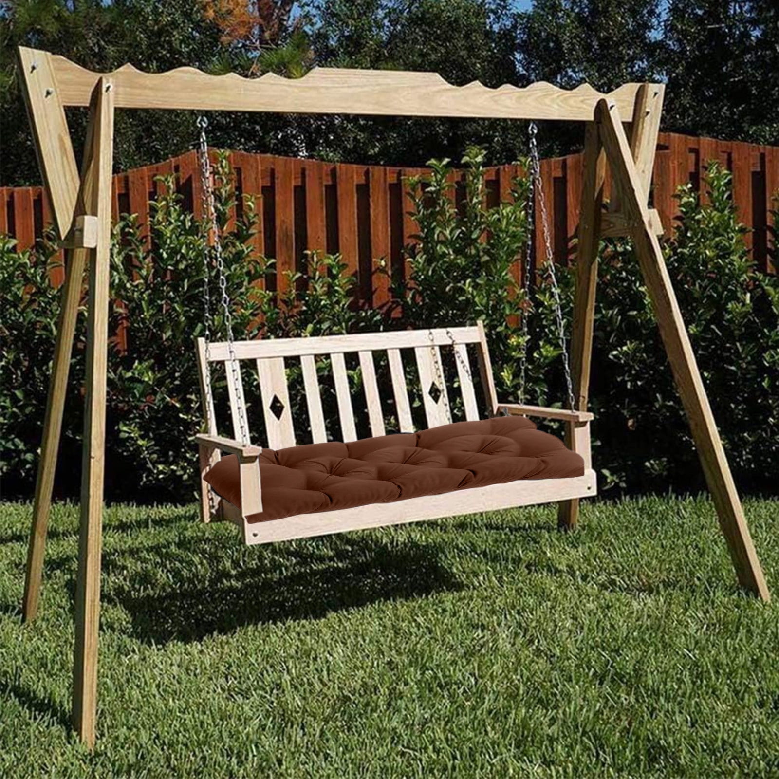 Xaoshaoyi Waterproof Porch Swing Cushion 60 x 40 in Replacement Outdoor Swing Cushions with Back Support Patio Swing Cushion for Outdoor Bench Furniture(Coffee)