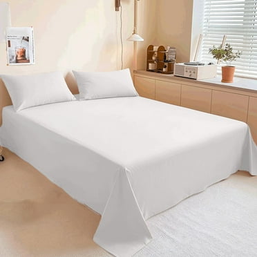 Xaoshaoyi White Twin Flat Sheet, 100% Cotton Twin Flat Sheet, Cool & Crisp Percale Weave Top Bed Sheet, Breathable & Comfortable Cotton Sheets, Extra Soft & Fade Resistant(White)