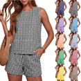 thumbnail image 1 of Xaqiouau 2 Piece Sets for Women Gingham Lounge Sets Sleeveless Tank Tops Drawstring Shorts Casual Matching Outfits Summer Vacation Clothes, 1 of 3