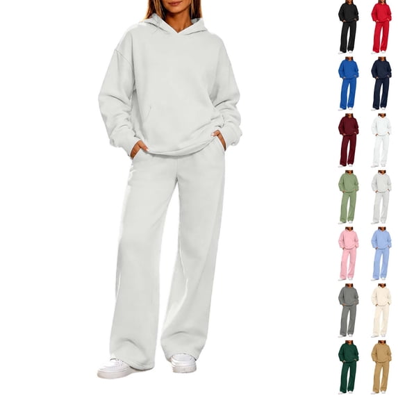 Xaqiouau 2 Piece Sweatsuit Set for Women Oversized Hoodie Wide Leg Sweatpants Casual Matching Lounge Set Soft Athletic Tracksuit Outfit Fall Winter