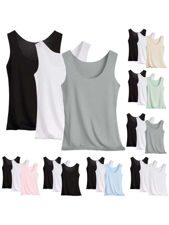 3 Pack Tank Tops for Women Basic Solid Color U Neck Sleeveless Tops Soft Casual Undershirts Layering Shirts Sleepwear
