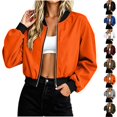 thumbnail image 1 of Xaqiouau Bomber Jacket Women Lightweight Zip Up Jackets Women Casual Long Sleeve Flight Jacket Ribbed Collar Windbreaker Coat, 1 of 8