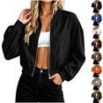 thumbnail image 1 of Xaqiouau Bomber Jacket Women Lightweight Zip Up Jackets Women Casual Long Sleeve Flight Jacket Ribbed Collar Windbreaker Coat, 1 of 8