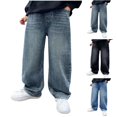 thumbnail image 1 of Xaqiouau Boys Baggy Jeans Loose Fit Wide Leg Denim Pants Casual Straight Leg Jeans with Pockets Trendy Teen Fashion Pants for Kids, 1 of 5